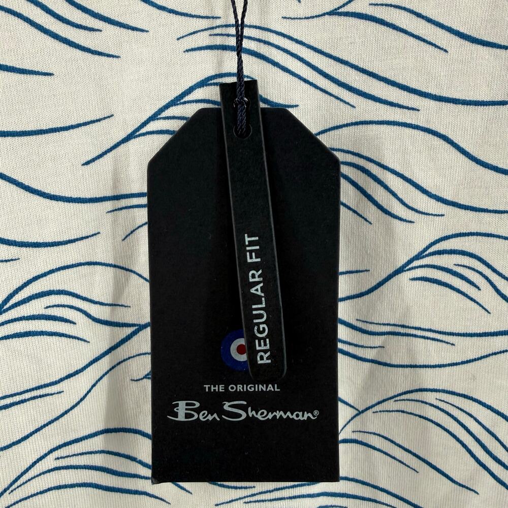Ben Sherman Shirt Men's Size Small NWT Short Sleeve T-Shirt White Blue Wave - Picture 5 of 12